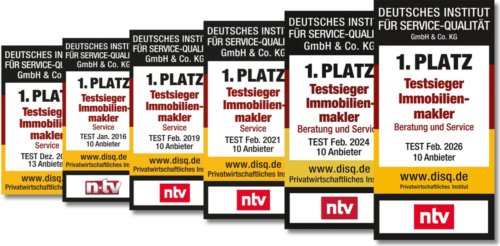 DISQ / ntv – 1. Platz Testsieger Immobilienmakler, Beratung und Service, Test Feb. 2026